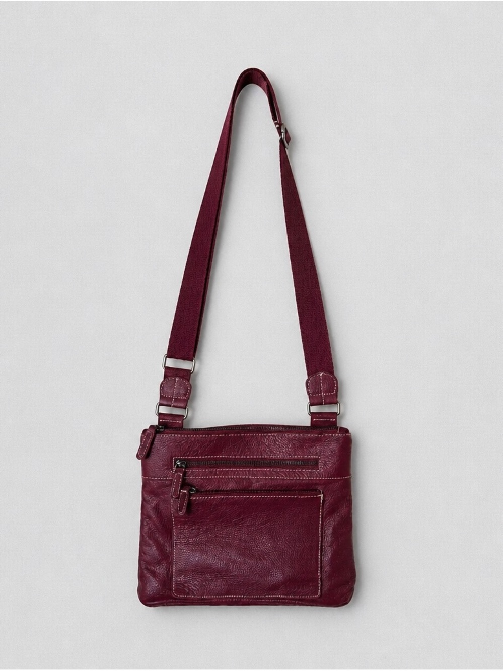 Roots Burgundy Leather Crossbody Bag | Genuine Leather Purse | Minimalist